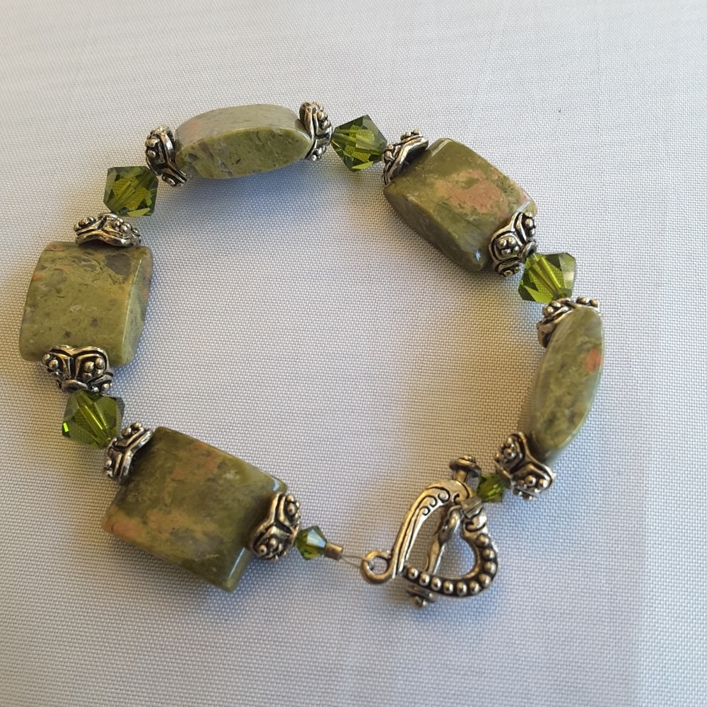 Natural Stone, crystal and silver bracelet